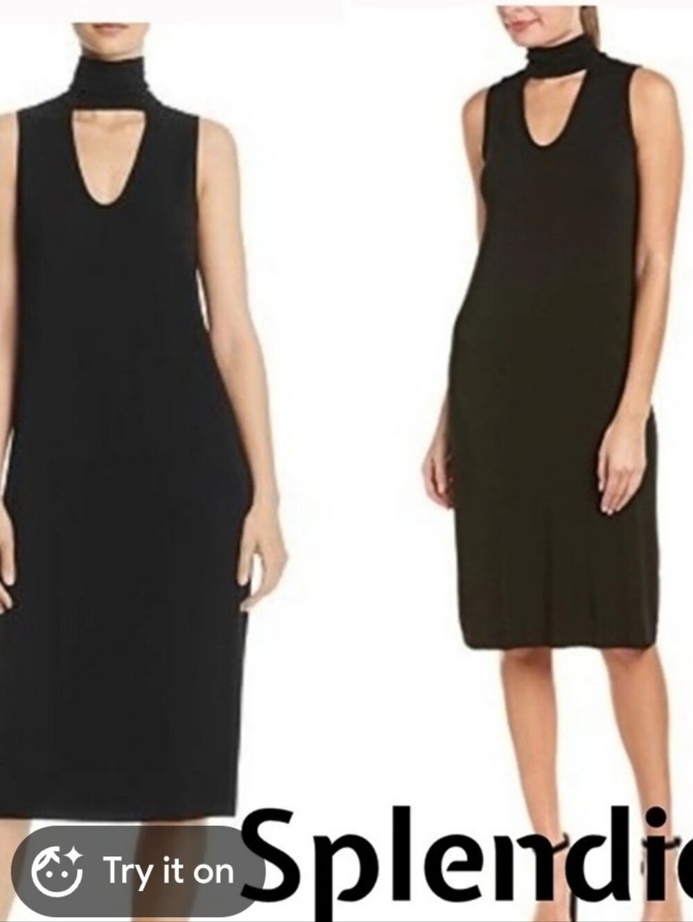 Splendid Black Sleeveless Midi Dress with Choker Neck Medium